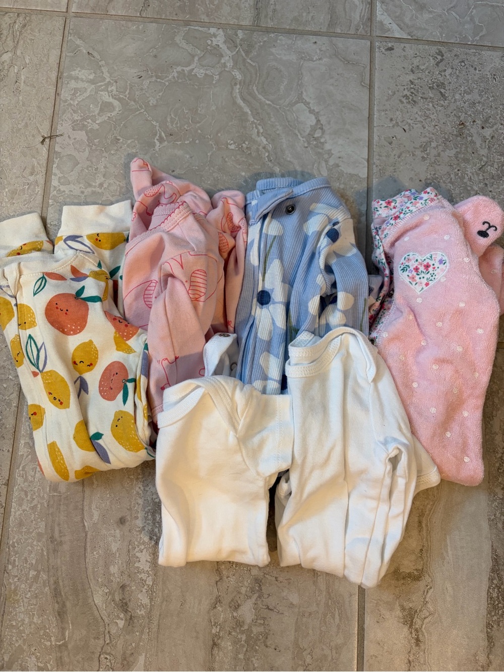 Mixed Baby Footed Pajama Bundle - Pink, Blue, White, Yellow 0-3